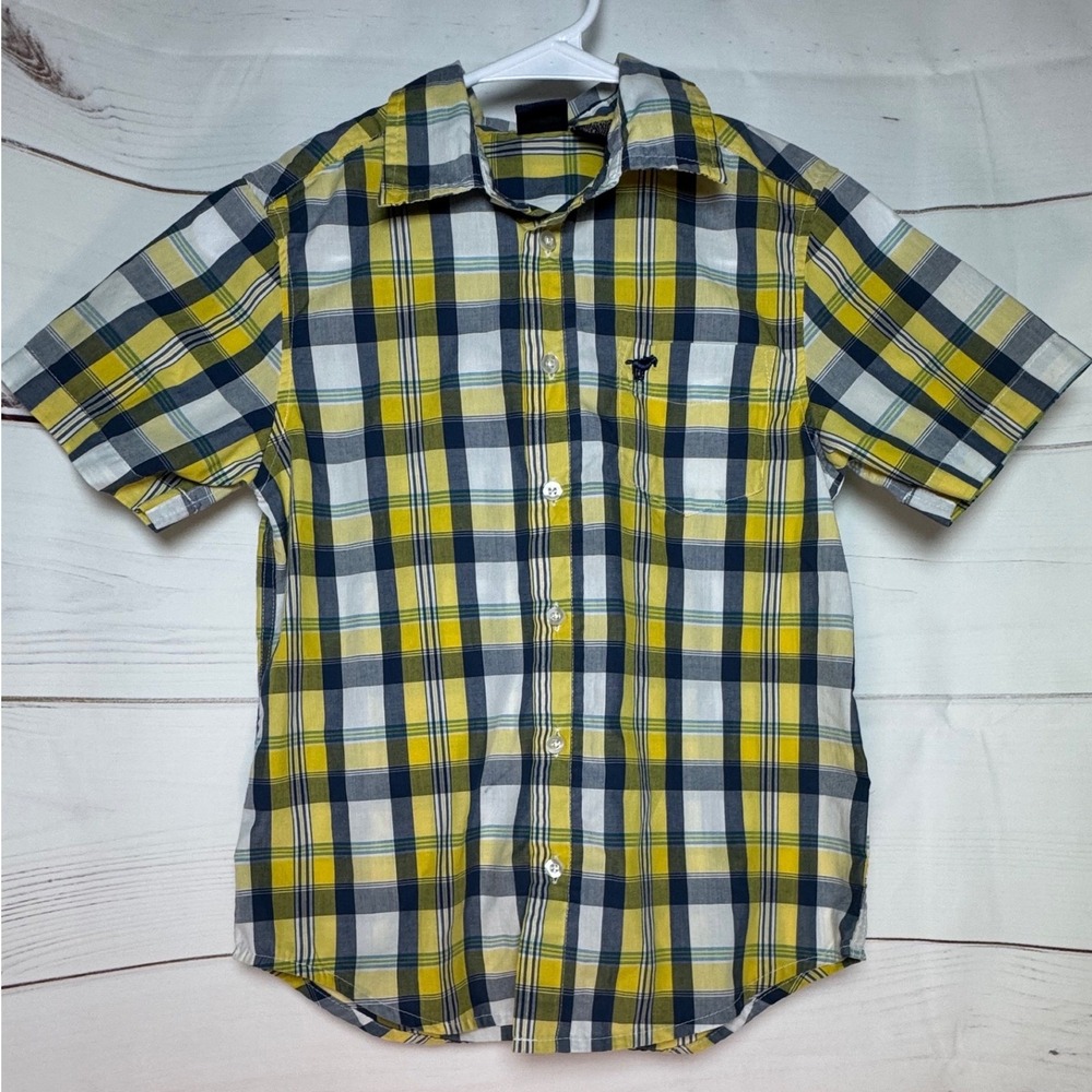 Wrangler Boys Yellow Plaid Short Sleeve Shirt / Size M (8) / Sku0094
